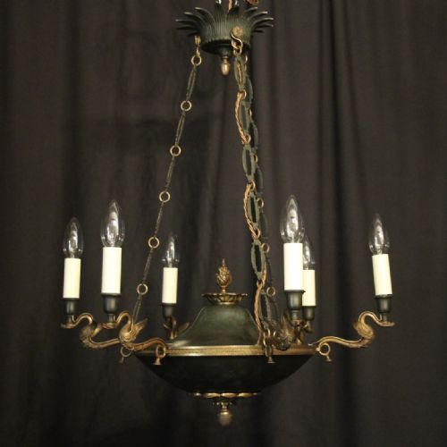 French Gilded Bronze Empire 6 Light Antique Chandelier