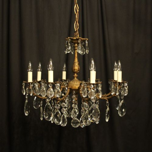 Italian Gilded Bronze & Crystal 8 Light Antique Chandelier