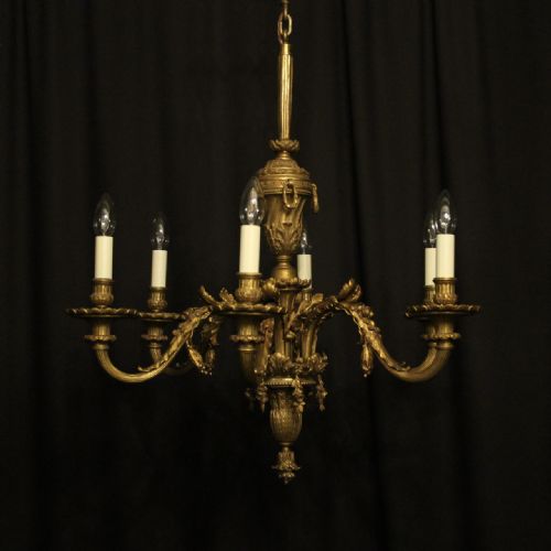 French 19th Century Gilded Bronze 6 Light Antique Chandelier