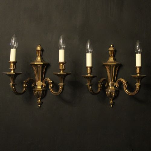French Pair of Gilded Twin Arm Wall Lights