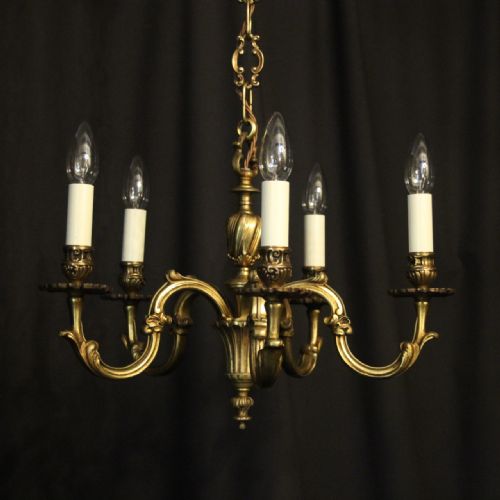 French Gilded Bronze Five Light Antique Chandelier