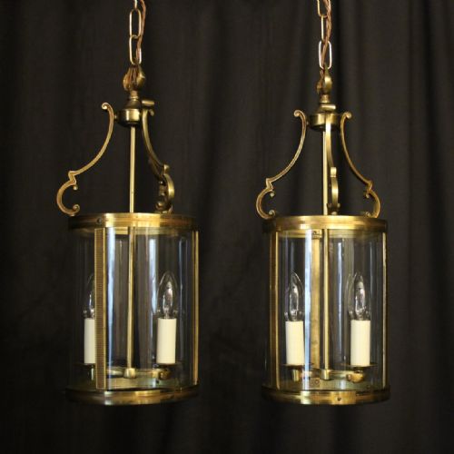 French Pair of Gilded Convex Antique Hall Lanterns