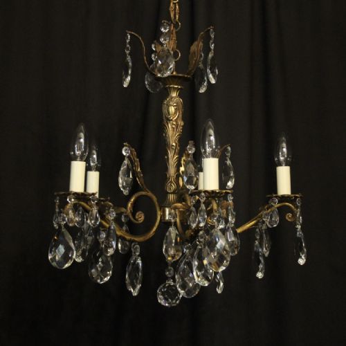 Italian Gilded Brass & Crystal 5 Light Antique Chandelier