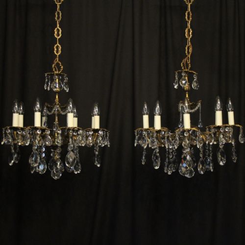 French Pair Gilded Bronze & Crystal Antique Chandeliers