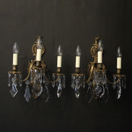 French Pair of Gilded Triple Arm Wall Lights