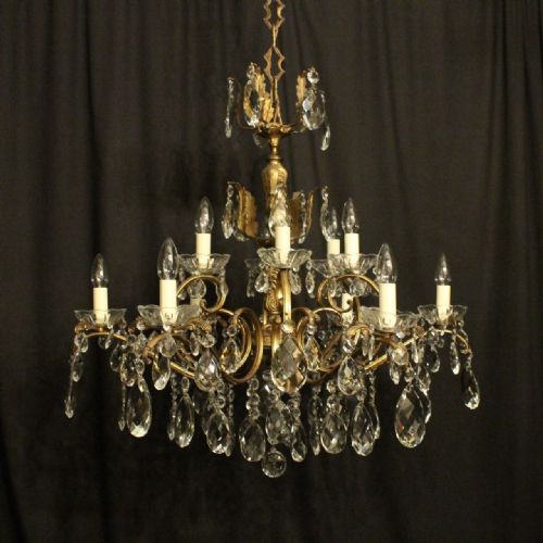 Italian Gilded & Crystal 12 Light Antique Chandelier