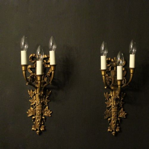 French Pair of Bronze Antique Wall Sconces