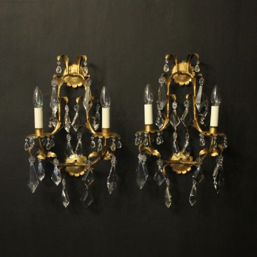 Florentine Pair of Gilded Twin Arm Wall Lights