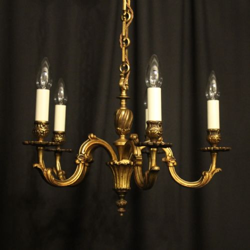 French Gilded Bronze Five Light Antique Chandelier