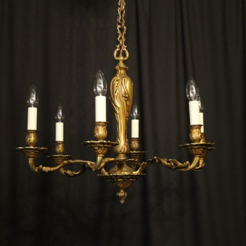 French Gilded Bronze 6 Light Antique Chandelier