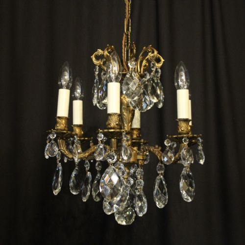 Italian Gilded & Crystal 6 Light Antique Chandelier