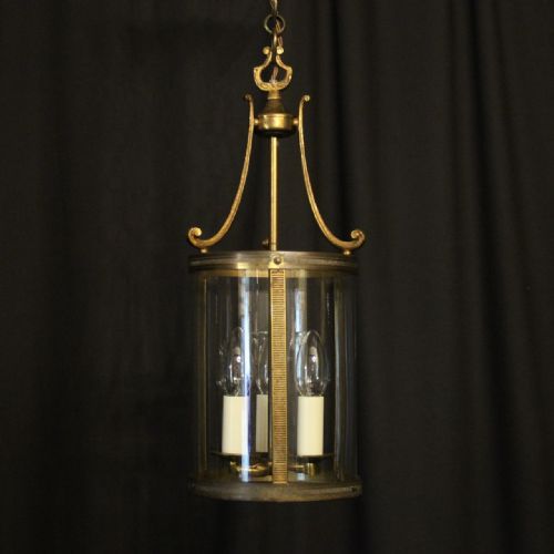 French Gilded Brass Triple Light Convex Antique Lantern