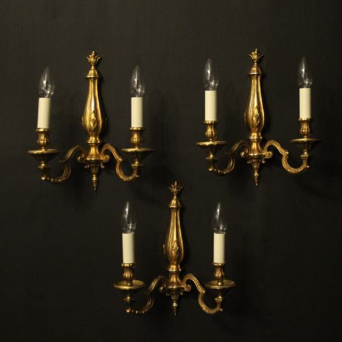 French Set of 3 Bronze Antique Wall Lights