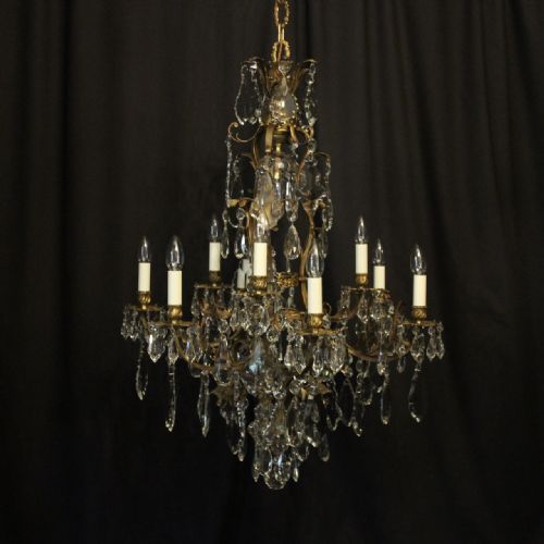 French Gilded Bronze & Crystal 13 Light Antique Chandelier