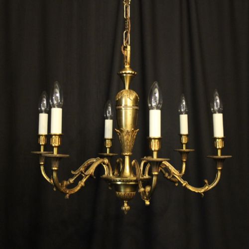 French Gilded Brass 6 Light Chandelier