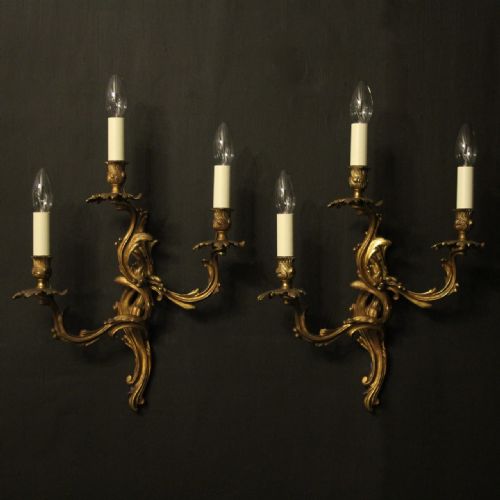 French Pair of Triple Arm Gilded Wall Lights