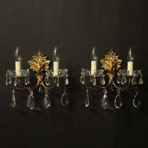 French Pair of Gilded Brass Wall Lights