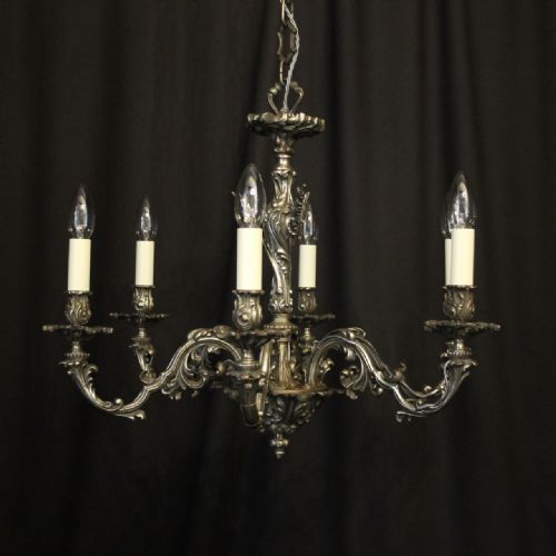 French Silver Gilded 6 Light Antique Chandelier