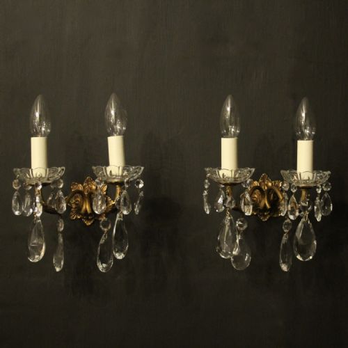 Italian Pair of Gilded Twin Arm Wall Lights