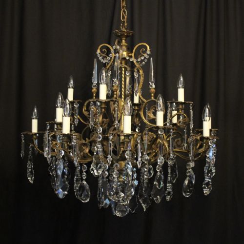 French Gilded Bronze & Crystal 16 Light Chandelier