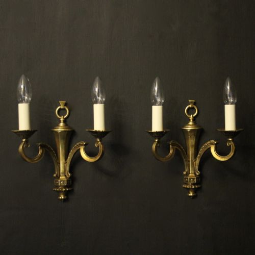 English Pair of Gilded Twin Arm Antique Wall Lights