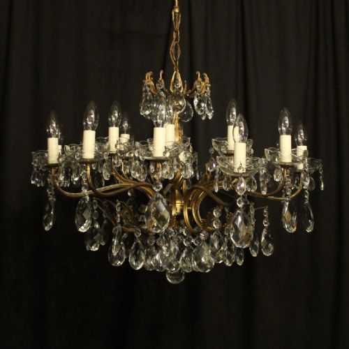 Italian Gilded & Crystal 18 Light Antique Chandelier