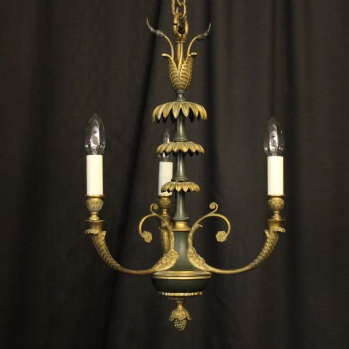 French Gilded Bronze Empire 3 Light Antique Chandelier
