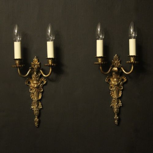 French Pair of Bronze Antique Wall Sconces