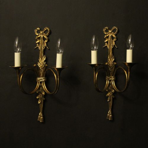 French Pair of Brass Twin Arm Wall Lights