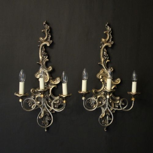 Florentine Pair of Giltwood Triple Arm Wall Lights