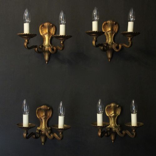 English Set of 4 Gilded Twin Arm Antique Wall Lights