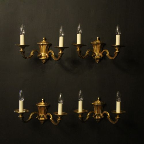 French Set of 4 Gilded Brass Twin Arm Antique Wall Lights