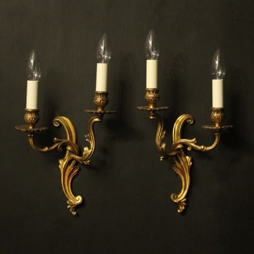 French Pair of Gilded Twin Arm Antique Wall Lights