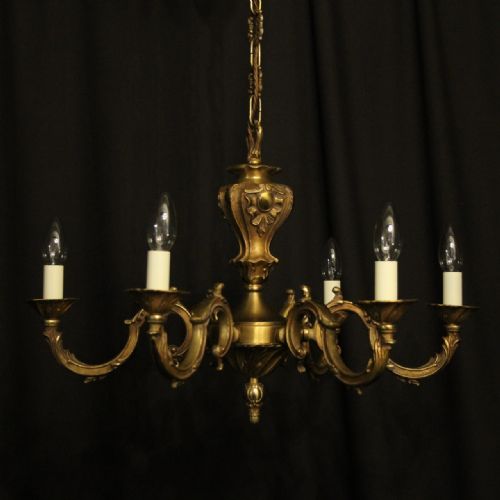 French Gilded Brass 6 Light Chandelier