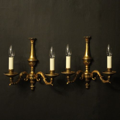 French Pair of Gilded Bronze Antique Wall Lights