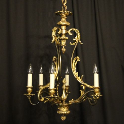 French Gilded Bronze 6 Light Antique Chandelier