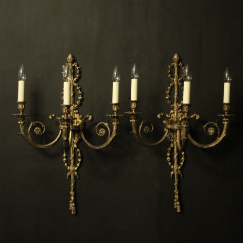French Triple Arm Gilded Antique Wall Lights
