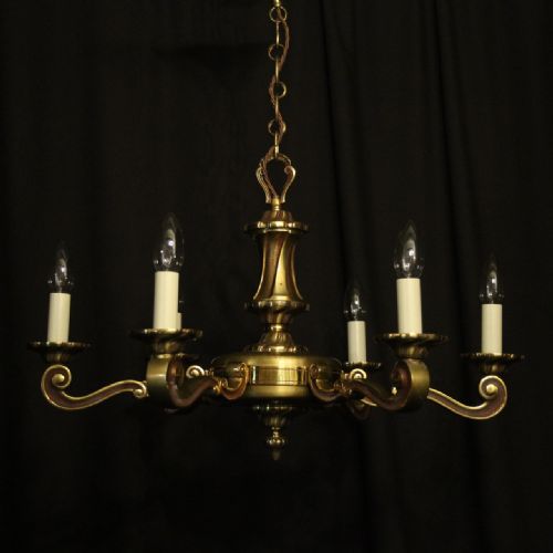 French Gilded Brass 6 Light Chandelier