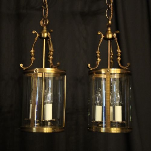 French Pair of Gilded Antique Convex Hall Lanterns