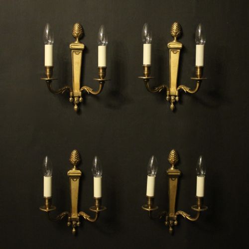French Set of 4 Gilded Twin Arm Antique Wall Lights