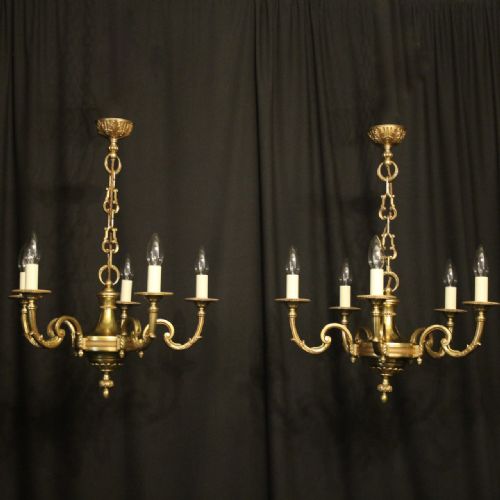French Pair of Bronze 5 Light Chandeliers