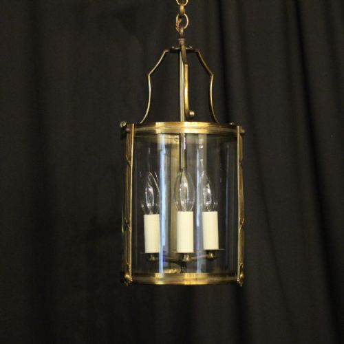 French Gilded Brass Triple Light Convex Antique Lantern