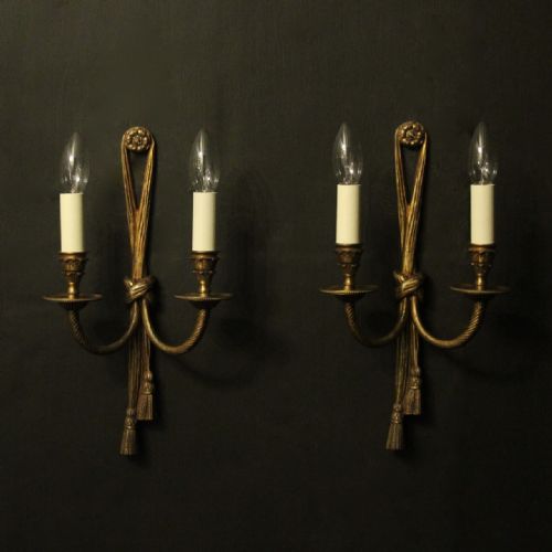French Pair of Gilded Brass Rope Wall Lights