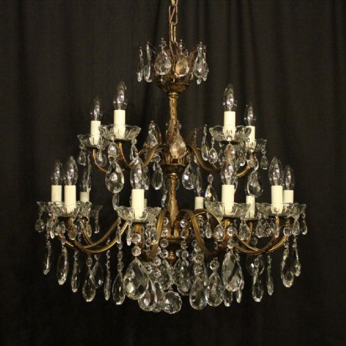 Italian Gilt & Crystal 15 Light Antique Chandelier