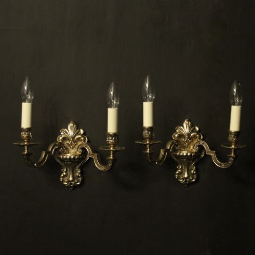 Italian Pair of Twin Arm Repolished Brass Wall Lights