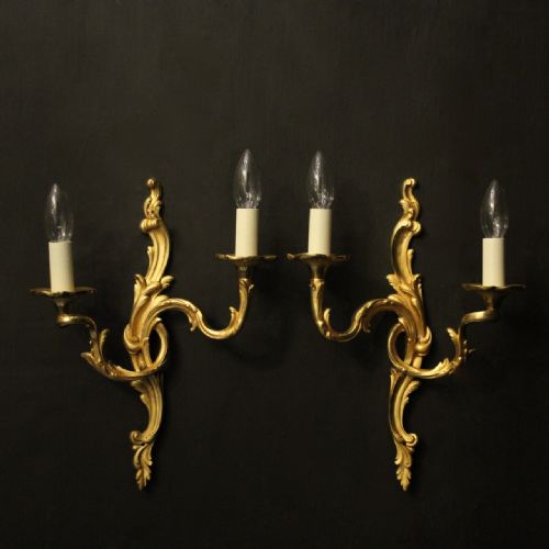 French Pair of Gilded Twin Arm Wall Lights