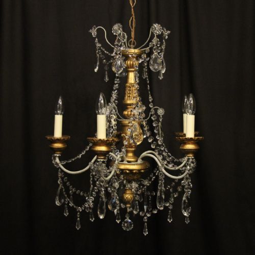 Florentine Giltwood 6 Light Crystal Antique Chandelier