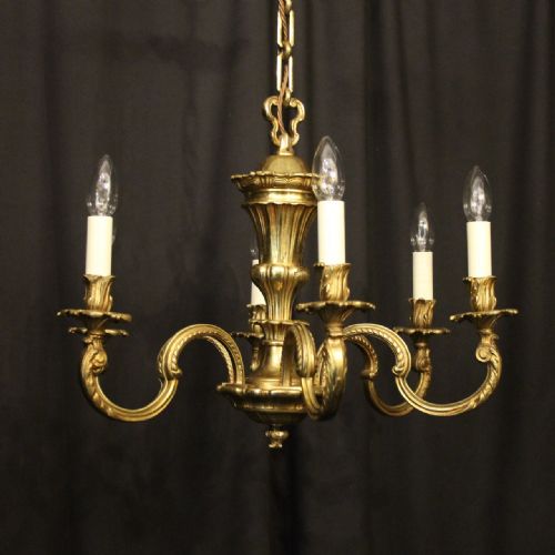French Gilded Brass 6 Light Chandelier