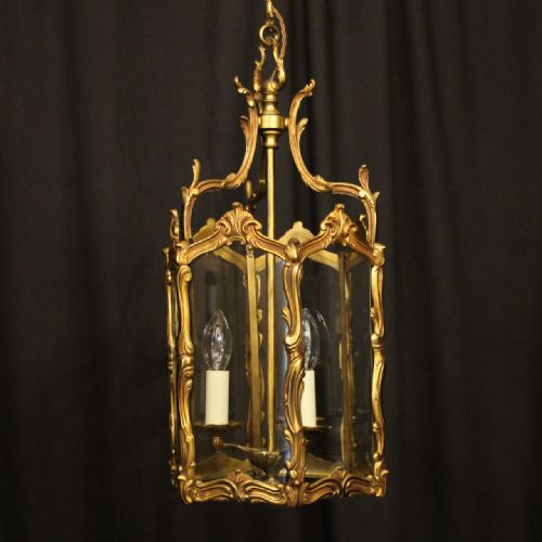 French Gilded Bronze Triple Light Antique Lantern