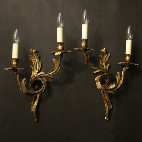 French Pair of Gilded Bronze Antique Wall Sconces